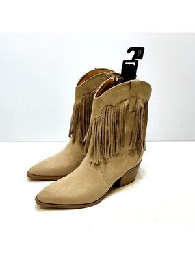 Time and Tru Western Boots Cowgirl US 9 Fringe Faux Suede Stack Heel Side Zipper